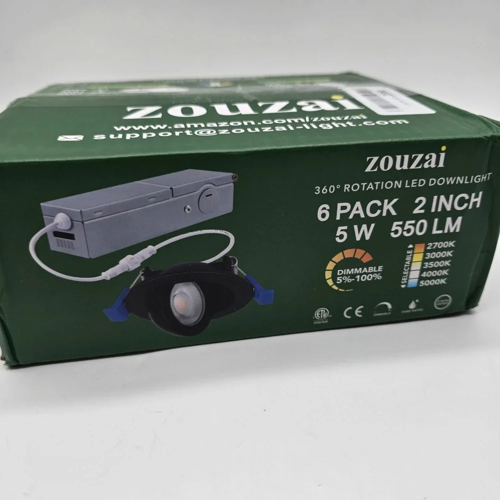 zouzai 2 Inch LED Recessed Downlight 6 Pack 5W 550LM Black 5CCT Dimmable Gimbal